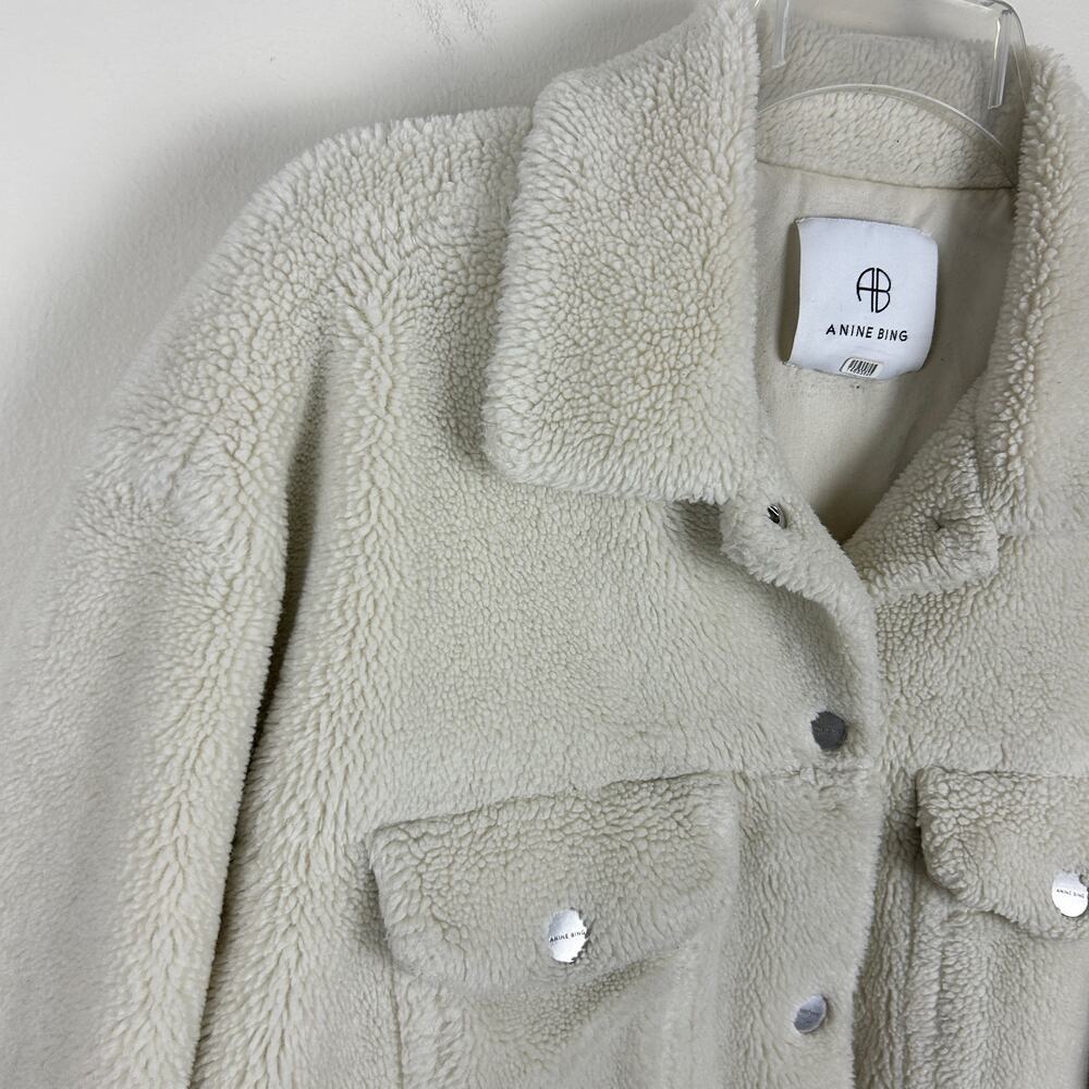 Anine Bing Cream Sherpa Rory Snap Front Jacket S - Picture 4 of 7
